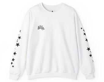 Weißer Sterne Print Pullover, Himmlischer Pullover, Kuscheliger Strick Pullover, Winter Pullover, Sternennacht Top