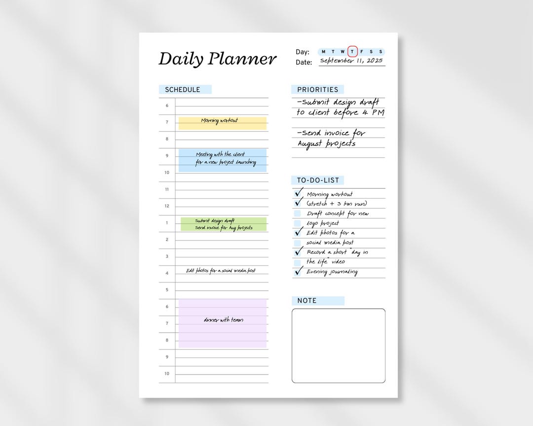 Printable Minimalist Daily Planner Template | A4 & US Letter | 7 Colors ...