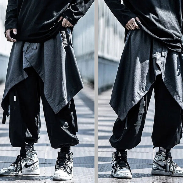 Techwear Hip Hop Hommes Femmes Sarouel Jupes Shorts Harajuku Skateboard Streetwear Noir Tablier Plissé Gothique Jogging Pantalons