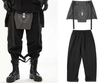 Cyberpunk Techwear-Hosen, Blacj Functional Style abnehmbare Harlan-Hosen, entspannte Tag-Leggings-Hosen Herrenbekleidung, Harajuku-Cargohosen