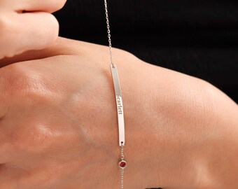 Personalized Tiny Letter Birthstone Bracelet, Letter Bracelet with Birthstone in Gold, Birthday Gift and Birthstone Bracelet for Women