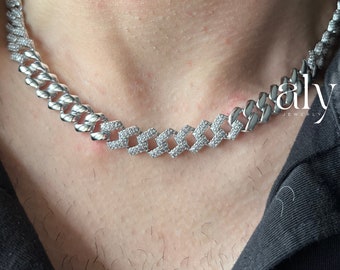 Collier chaîne argentée épaisse et brillante, corde en argent, chaîne corde en argent pour homme, chaînes en argent pour homme, collier en argent bijoux homme, collier unisexe