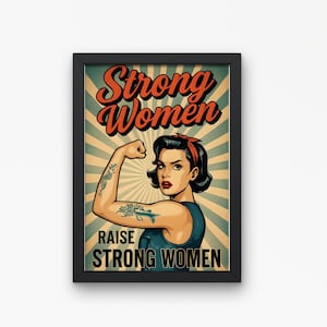 Strong Women Retro 60s 70s 80s Tattooed Woman Bicep Pose Printable Digital Download