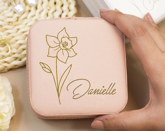 Portagioie con fiore di nascita, addio al nubilato, compleanno, regali da damigella d'onore per nipote, mamma, fidanzata, custodia per gioielli, regalo della nonna per moglie