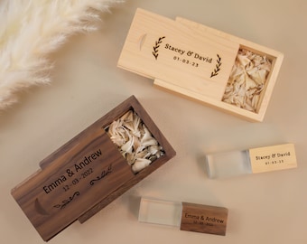 Custom USB mit Box, Stick Stick Hochzeit Jahrestag Fotografie Box Logo Geschenk Gravierte USB Stick Geschenk für Hochzeit 32GB 8GB 64GB 128GB