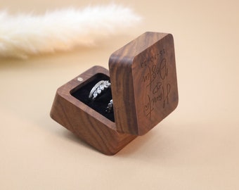 Caja portadora de anillo de boda de madera cuadrada brillante personalizada, caja personalizada, regalo de aniversario, caja grabada, caja de anillo para ceremonia de boda