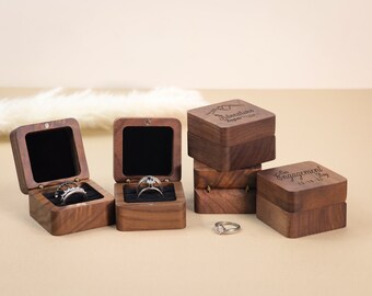 Caja de anillo de madera personalizada, soporte de caja de anillo de propuesta, caja de almacenamiento de anillo de joyería de doble ranura de madera cuadrada, caja de boda, regalo de aniversario