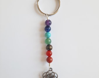 Regenboog Chakra Sleutelhanger met Edelstenen en Flower of Life