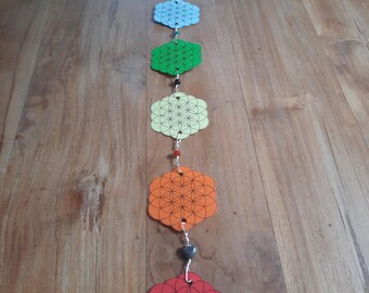 Regenboog Chakra Raam- of Muurhanger met Edelstenen en Flower of Life