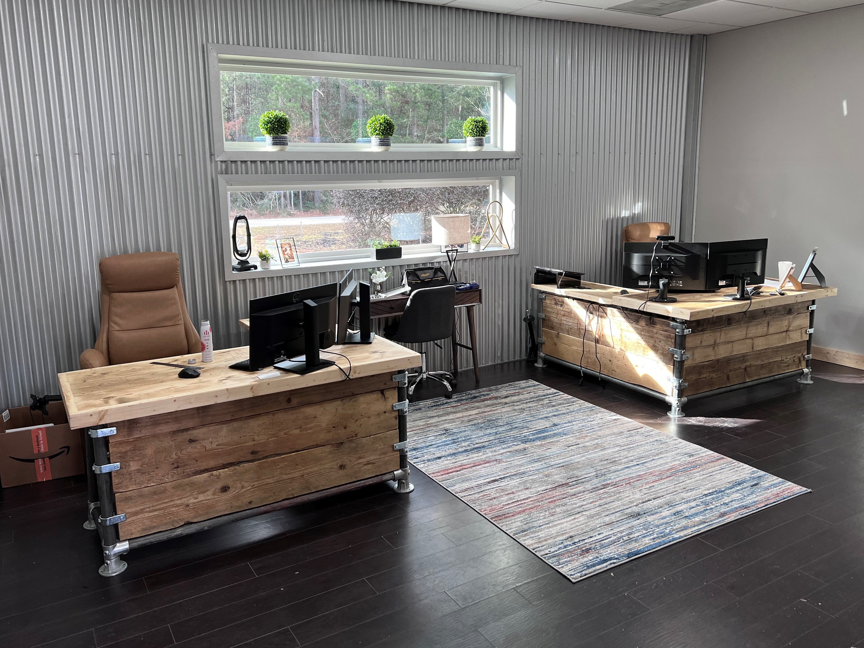 Industrial Corner Desk Office Desk Privacy Panels to Two Sides THE