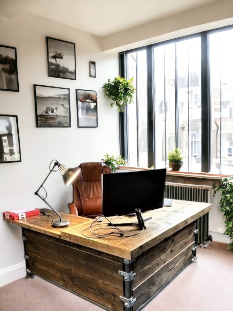 Industrial Corner Desk Office Desk Privacy Panels to Two Sides THE