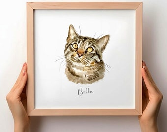 Retrato de gato em aquarela personalizado: memorial de animal de estimação pintado à mão
