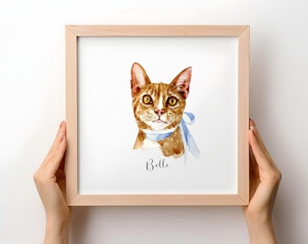 Mini retrato de gato pintado à mão: memorial de animal de estimação em aquarela