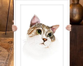 Custom Cat Portrait: Hand-Painted Watercolor Pet Loss Gift