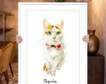 Hand Painted Watercolor Cat Portrait: Custom Pet Memorial