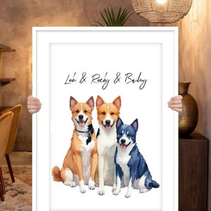 Multi pet portrait painting from photo Multi dog portrait painting Multiple dog painting Three dogs painting 3 pet portrait Dog memorial