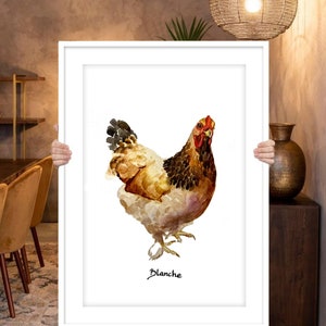 RITRATTO DI POLLO Dipinto ad acquerello Ritratto di gallina Ritratto di animale domestico personalizzato Regalo per gli amanti dei polli Regalo per la perdita di un animale domestico Dipinto di pollo Memoriale per animali domestici