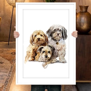 Multi dog portrait painting Watercolor 3 dog portrait Three dog painting Three 3 pet portrait painting Dog memorial Custom dog portrait