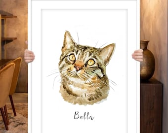 Custom Watercolor Cat Portrait: Pet Memorial Gift