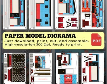 1/64 Printable Garage Diorama – 7 PDF Designs for Hot Wheels & Matchbox – Digital Download.