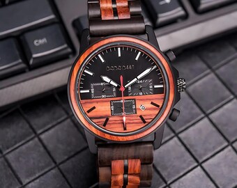Orologio cronografo in legno inciso – Regalo di anniversario personalizzato