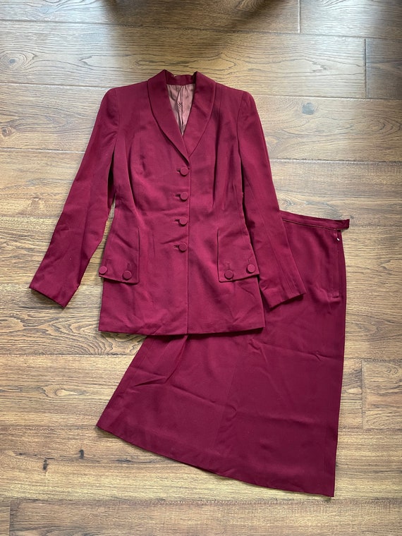 1940s Vintage Burgundy Deep Red Skirt Suit Size XS