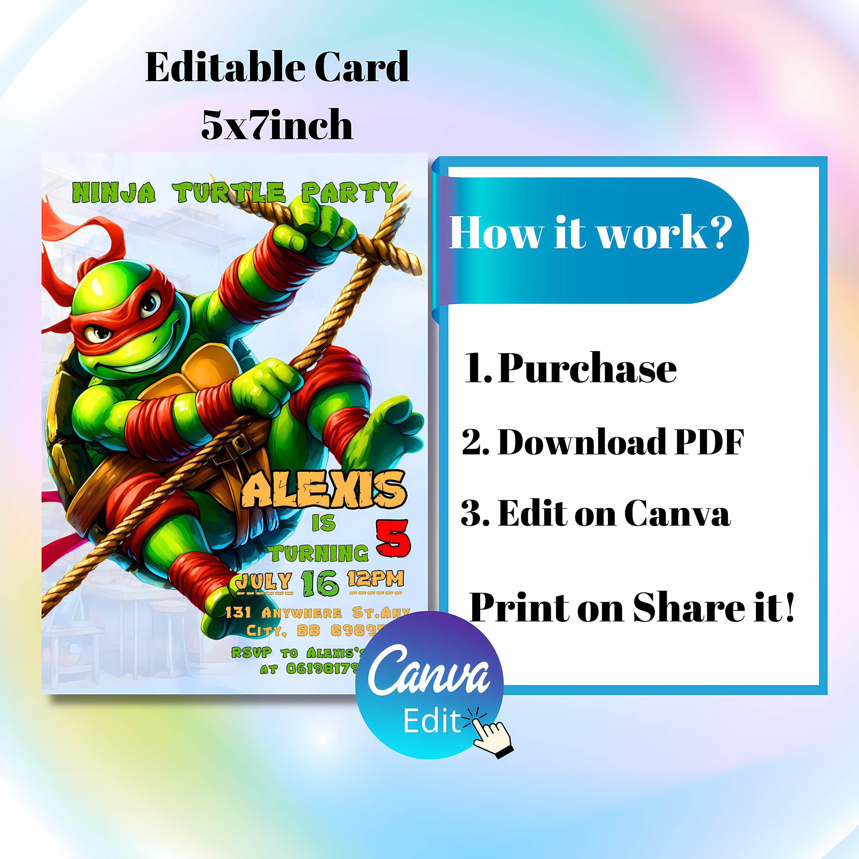 Ninja Turtles Birthday Invitation Raphael Ninja Turtle Birthday ...