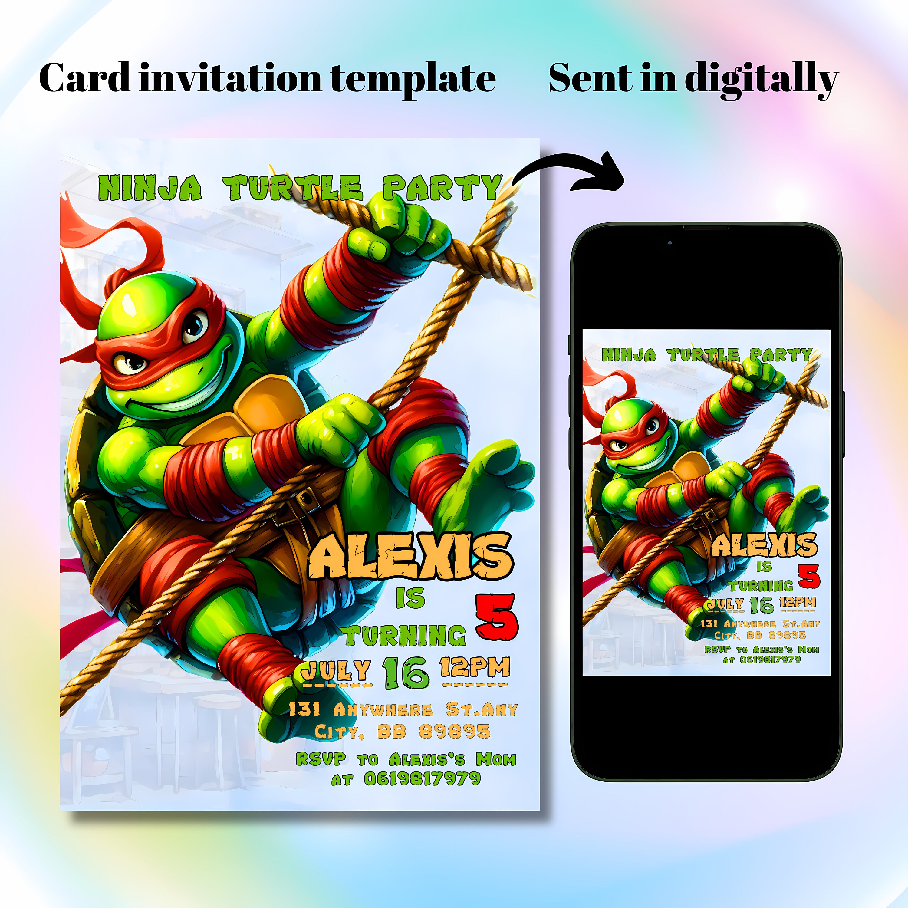 Ninja Turtles Birthday Invitation Raphael Ninja Turtle Birthday ...