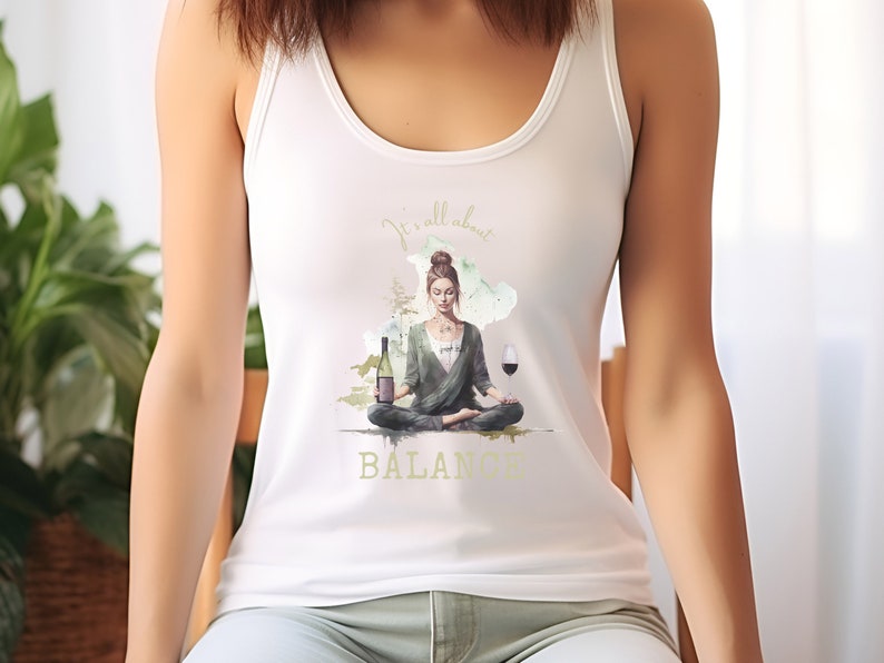 Its all about balance, boho, meditation, yoga, wine, Unisex Jersey Tank. image 3