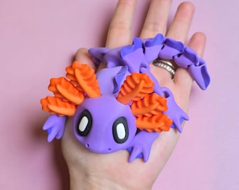 Magnetic Axolotl Desk Pet – 6.5" Articulated 3D Printed Axolotl, Cute Fidget Creature, Optional Leaf Hide