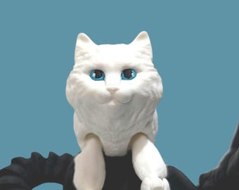 Articulated Long-Haired 3D Printed Cat: Custom Desk Pet, Fidget