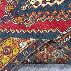 4x8 Red Blue Orange Yellow Turkish Rug, 4x8 Vintage Rug, Oushak Kitchen Kids Bedroom Bathroom Living Room Medium Rug, Home Decor, 4.2x7.5 Ft