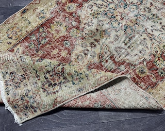 Vintage Turkish Oushak Runner Rug: 2.9x7.0 ft Organic Wool Rug