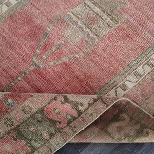 4x8 Pink Brown Beige Blue Turkish Rug, 4x8 Vintage Rug, Oushak Kitchen Kids Bedroom Bathroom Living Room Medium Rug, Home Decor, 4.0x7.9 Ft