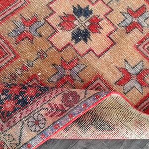 4x8 Red Brown Blue Green Turkish Rug, 4x8 Vintage Rug, Oushak Kitchen Kids Bedroom Bathroom Living Room Medium Rug, Home Decor, 4.2x8.3 Ft