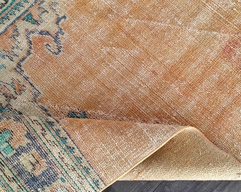 3x7 Faded Red Green Blue Turkish Runner, 3x7 Vintage Runner, Oushak Kitchen Bedroom Bathroom Livingroom Runner Rug, Home Decor, 3.4x6.7 Ft
