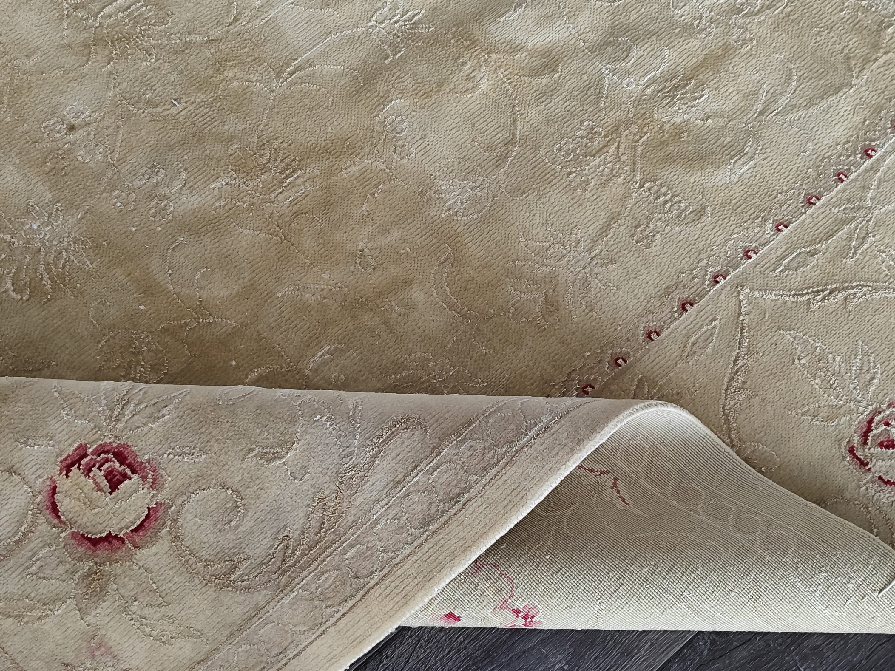 8x10 Oushak Rug: Beige Pink Vintage Turkish Wool Rug