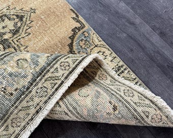 3x12 Beige Brown Green Blue Turkish Runner, 3x12 Vintage Runner, Oushak Kitchen Bedroom Bathroom Livingroom Office Rug, Handmade, 2.7x12.2Ft