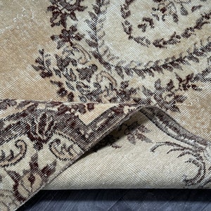 4x9 Beige Brown Turkish Rug, 4x9 Oushak Rug, Vintage Kitchen Laundry Kids Bedroom Bathroom Living Room Rug, Home Decor, 4.0x8.9 Ft