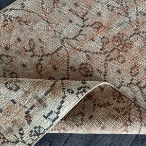 2x12 Faded Red Beige Turkish Runner Rug: Vintage Oushak Wool 2.2x12.1 ft
