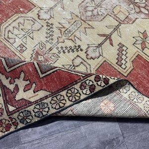 100x250 Vintage Oushak Teppich Rot, Blau & Beige Bio Wolle