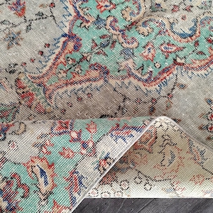 4x8 Beige Green Blue Turkish Rug, 4x8 Vintage Rug, Oushak Kitchen Dorm Kids Bedroom Bathroom Living Room Medium Rug, Home Decor, 4.1x8.1 Ft