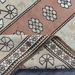 Tappeto vintage 3x10 Beige Marrone Rosso Blu, corridore Oushak 3x10, cucina turca per bambini camera da letto bagno soggiorno tappeto corridore, fatto a mano, 2,8x9,8 piedi