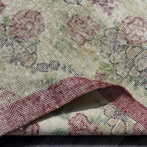 4x7 Vintage Oushak Rug: Green, Red & Beige Oriental Wool Rug