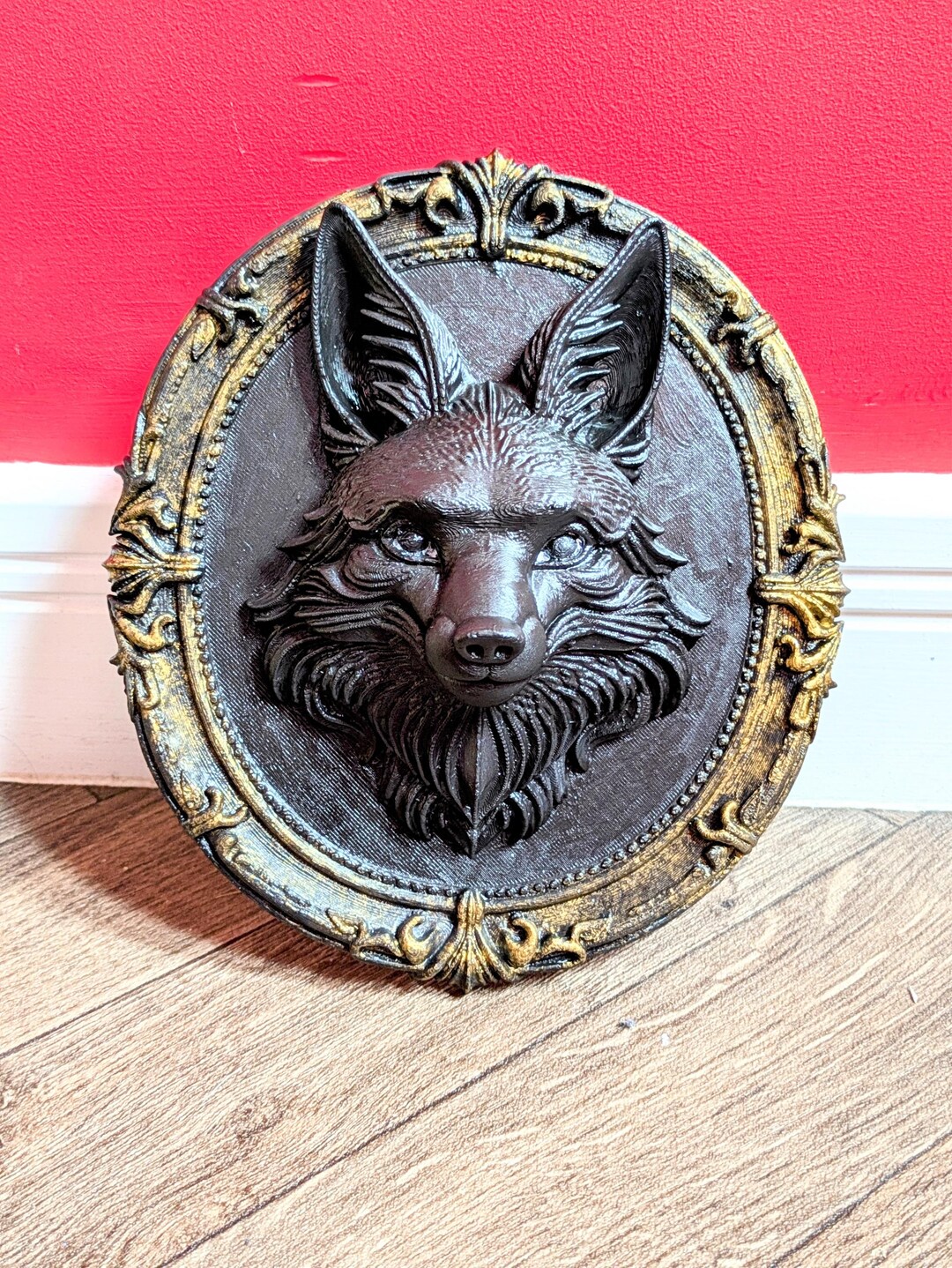 Gothic Fox Wall Plaque: Black & Gold Hand-painted 3D Art - Etsy