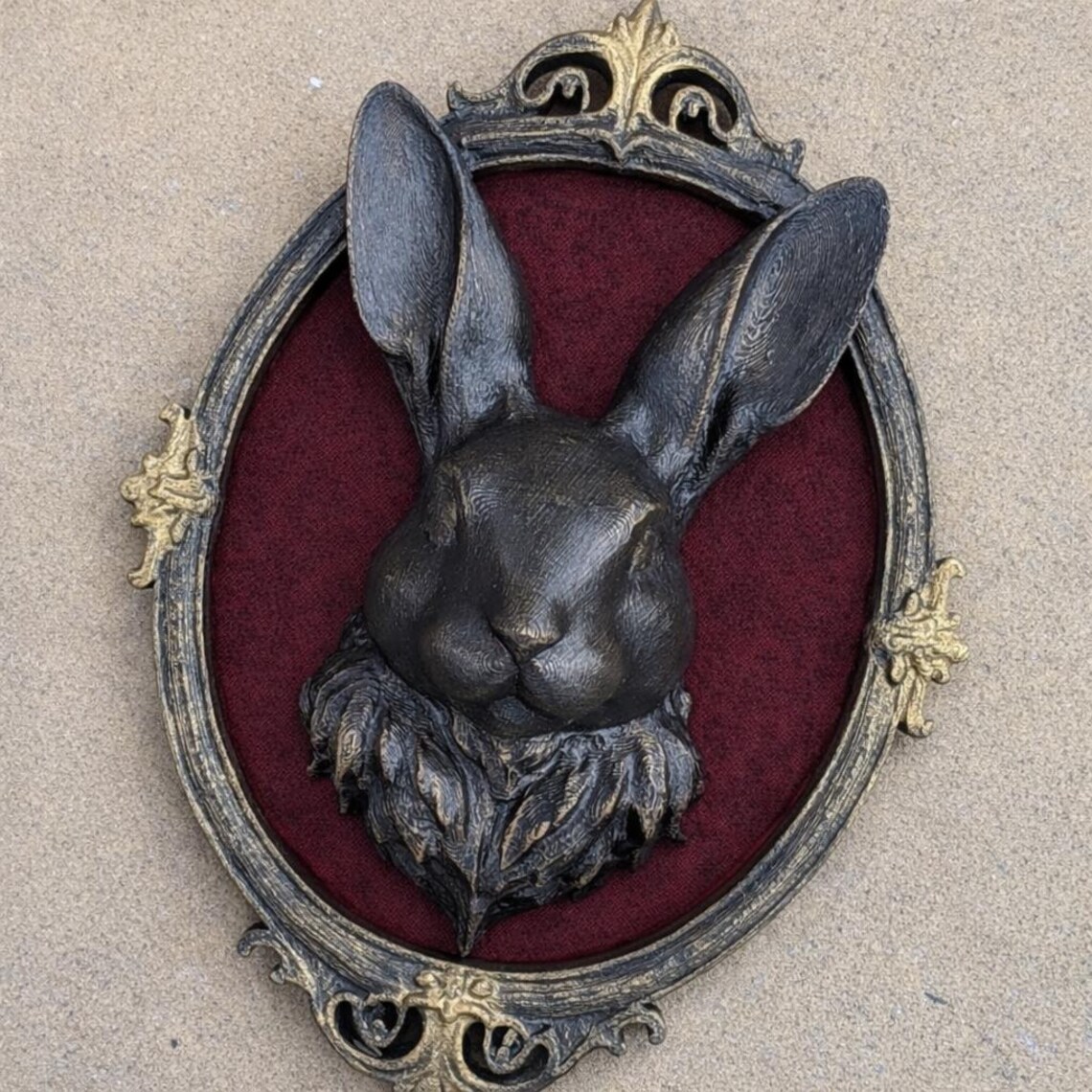 Maroon Gothic Rabbit Wall Plaque – Creepy Cute Hare Bust in Ornate ...