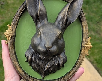 Gothic Rabbit Wall Plaque – Creepy Cute Hare Bust in Ornate Frame | Dark Home Decor