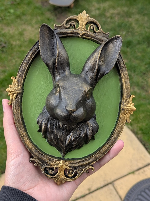 Gothic Rabbit Wall Plaque – Creepy Cute Hare Bust in Ornate Frame | Dark Home Decor