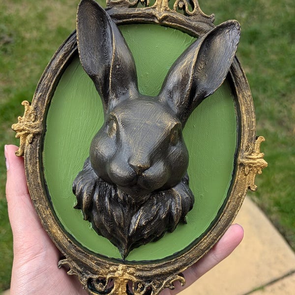 Gothic Rabbit Wall Plaque – Creepy Cute Hare Bust in Ornate Frame | Dark Home Decor
