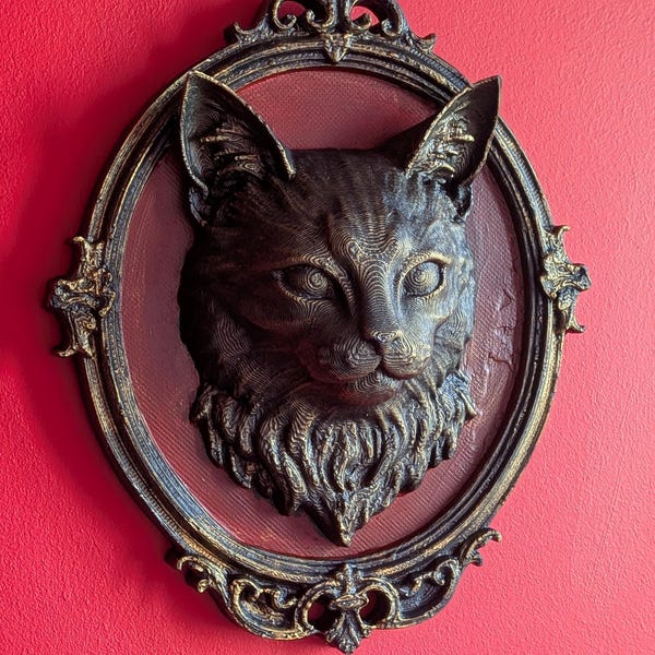 Gothic Cat Wall Art Frame | Ornate Victorian 3D Printed Plaque
